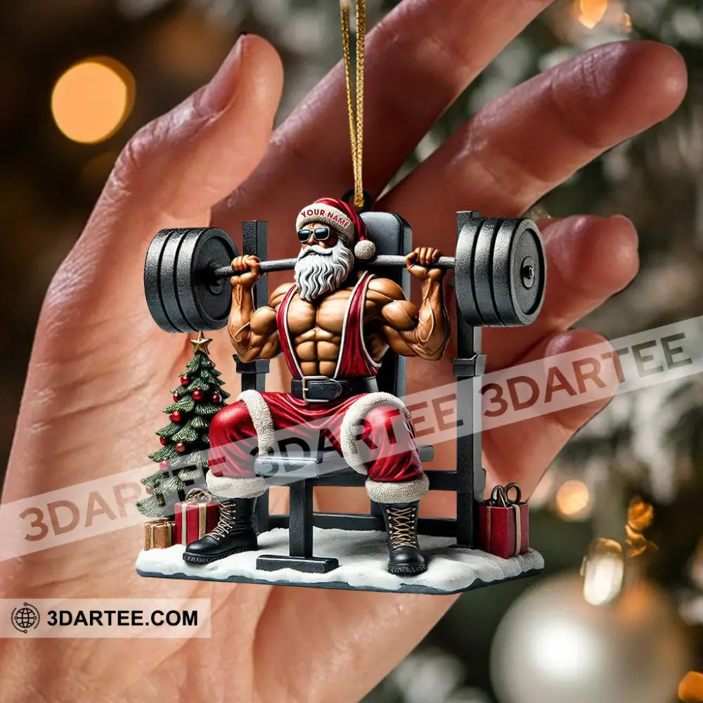 Santa Muscle Weightlifting Christmas Ornament Personalized Ornament Ornament