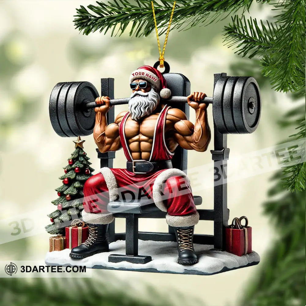 Santa Muscle Weightlifting Christmas Ornament Personalized Ornament Ornament