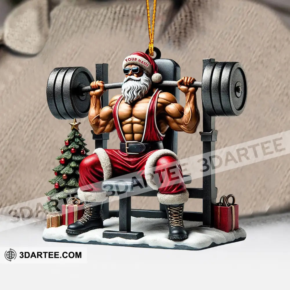 Santa Muscle Weightlifting Christmas Ornament Personalized Ornament Ornament