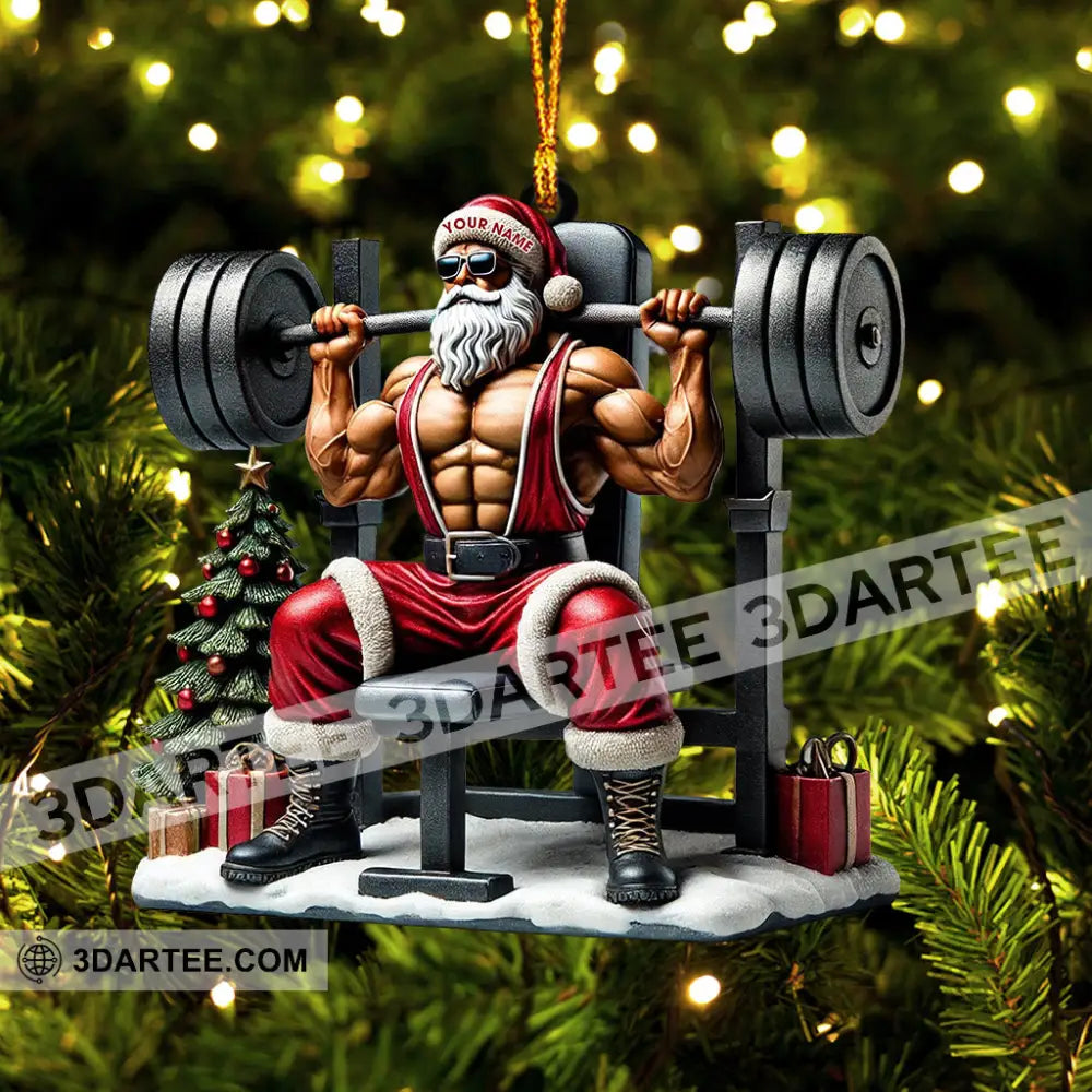 Santa Muscle Weightlifting Christmas Ornament Personalized Ornament Ornament