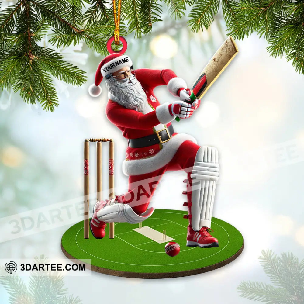 Santa Playing Cricket Ball Christmas Ornament Personalized Ornament Ornament