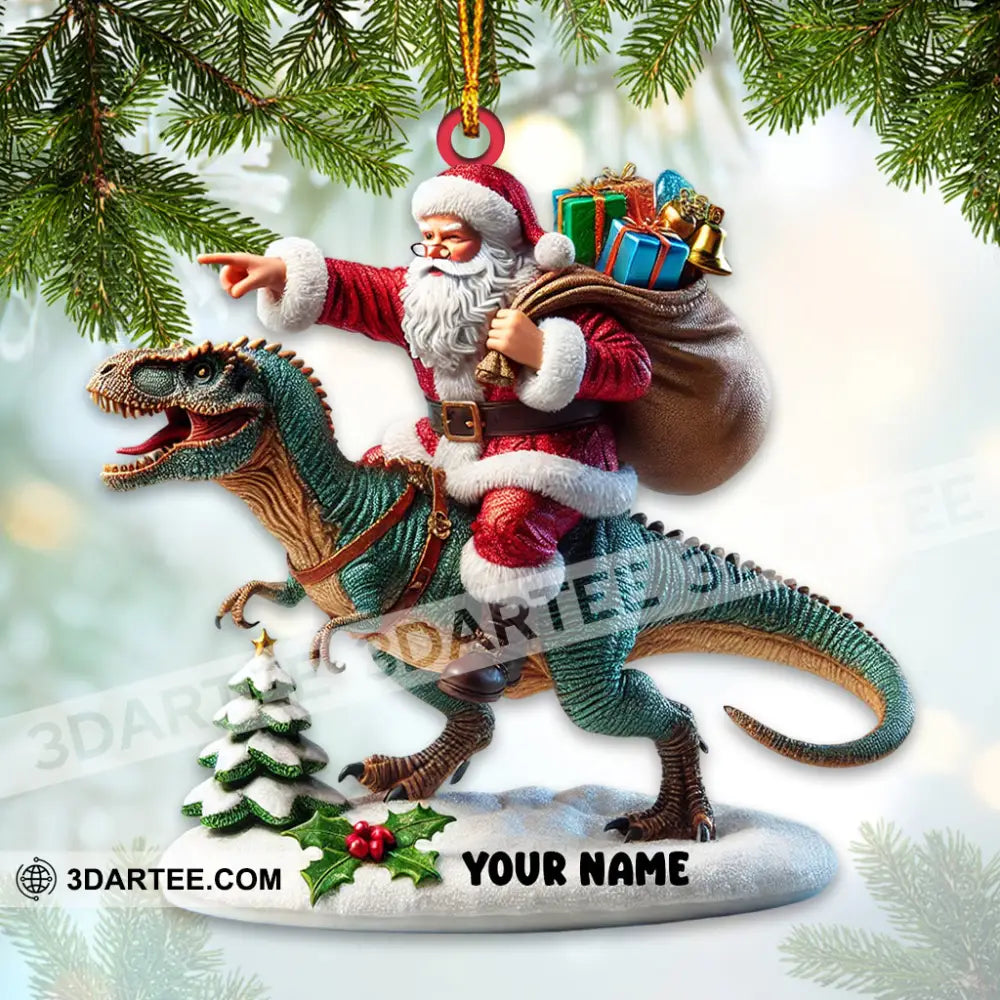 Santa Riding A Dinosaur Christmas Ornament Personalized Ornament Ornament