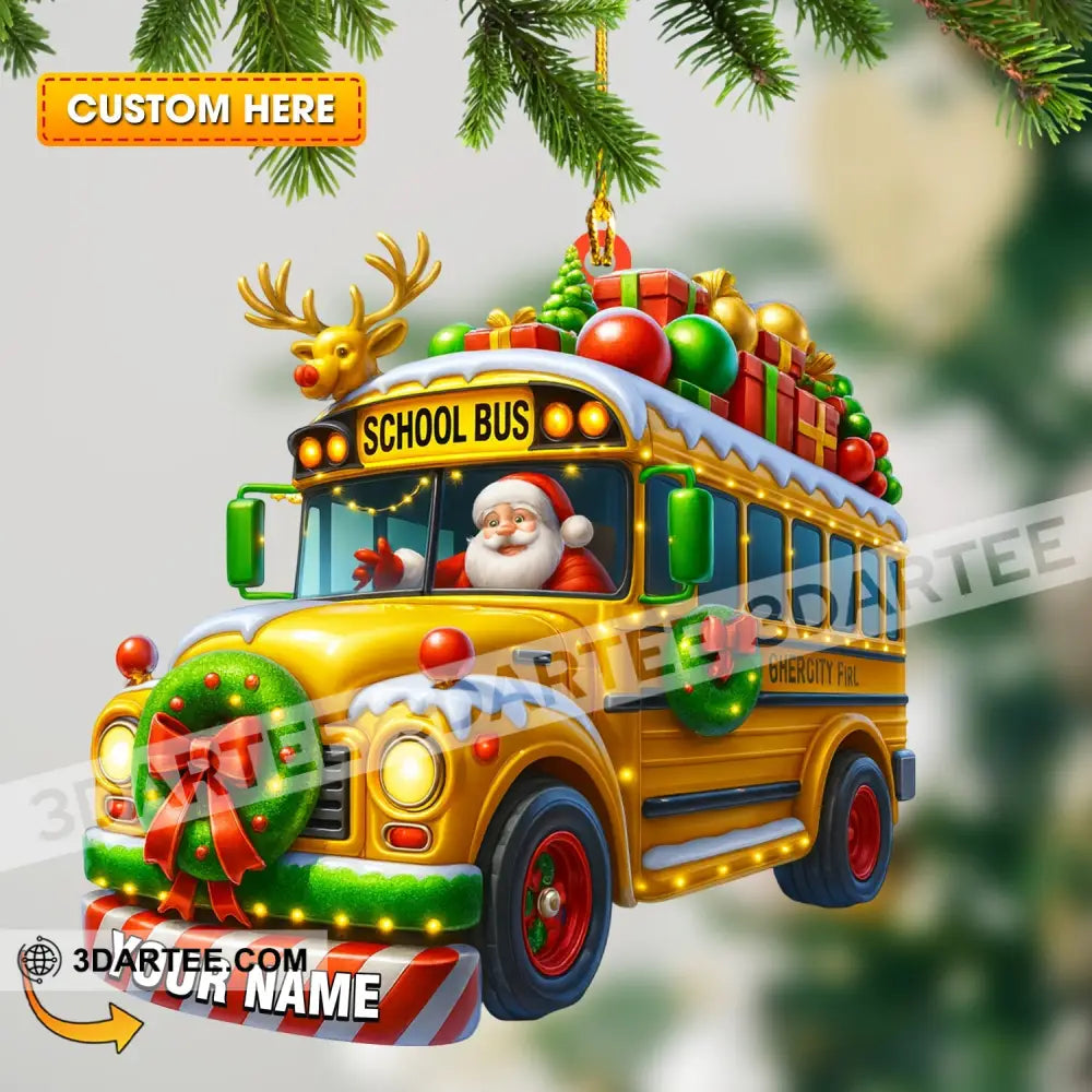 Santa School Bus Home Decor Christmas Ornament Personalized Ornament 3.54’’ / 1 Ornament Ornament