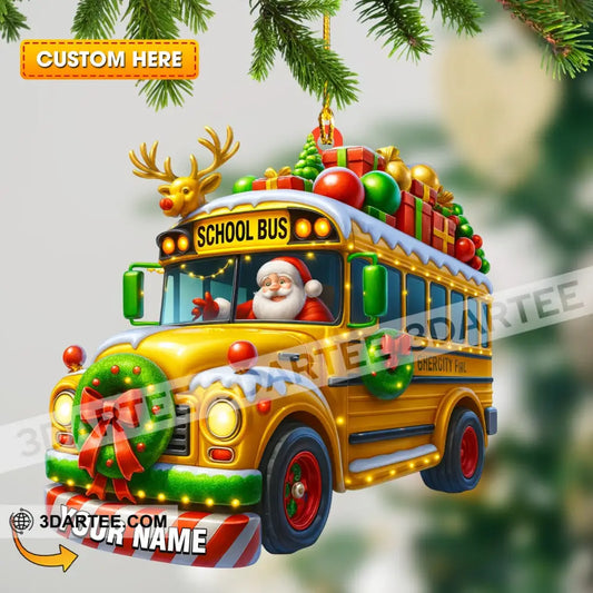 Santa School Bus Home Decor Christmas Ornament Personalized Ornament 3.54’’ / 1 Ornament Ornament