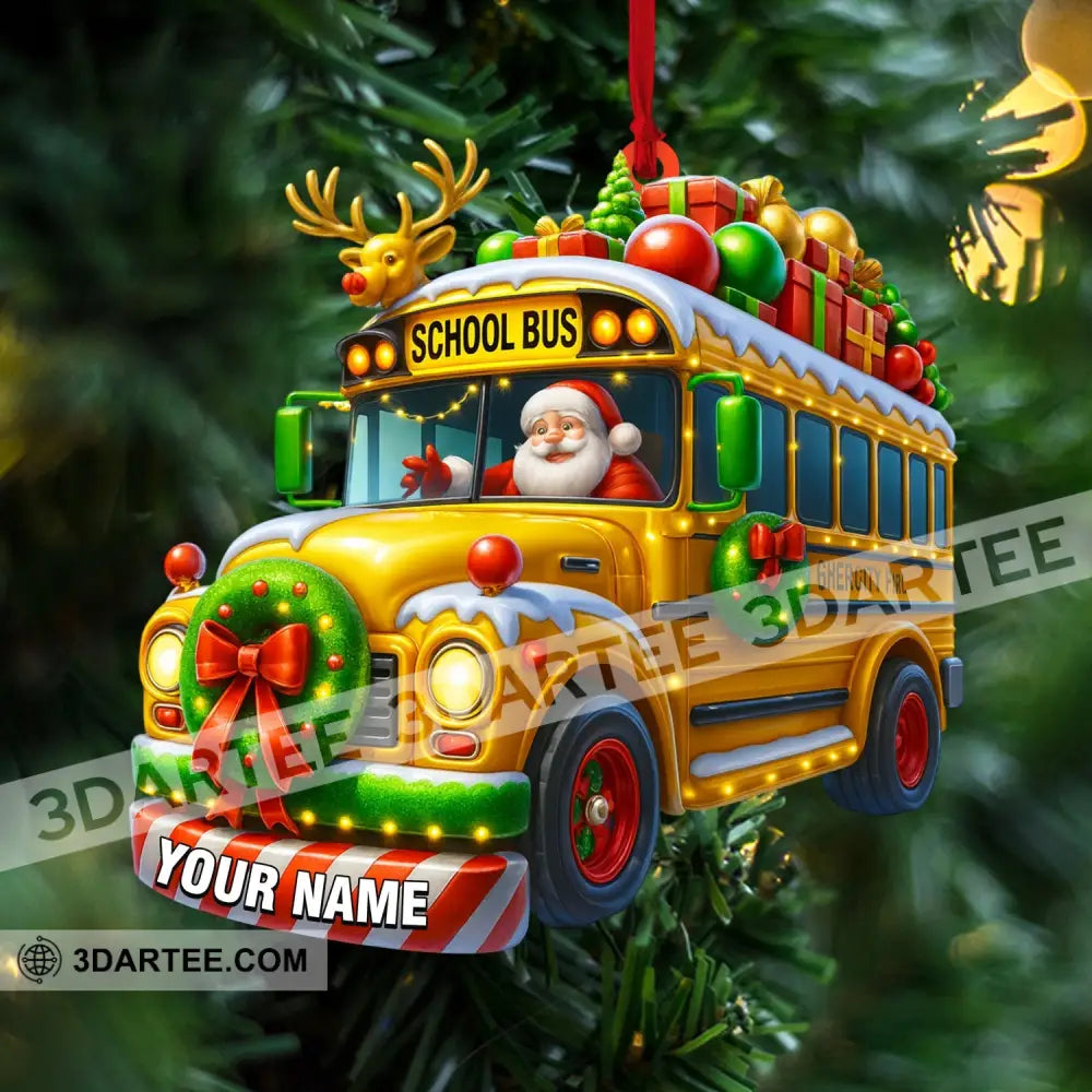 Santa School Bus Home Decor Christmas Ornament Personalized Ornament Ornament