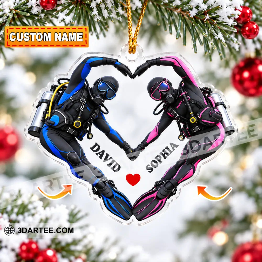 Scuba Diving Couple Home Decor Christmas Ornament Personalized Ornament - 3.54’’ / 1 Ornament - Ornament