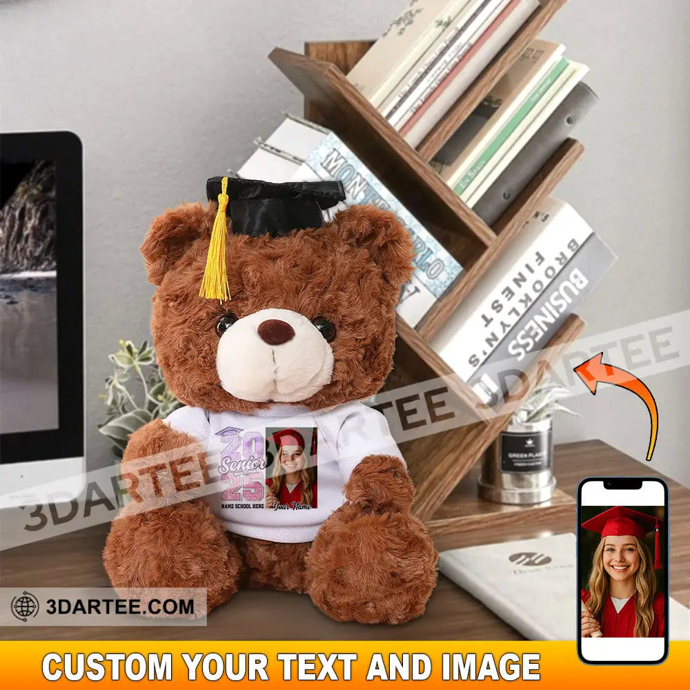 Senior 2025 Gift For Graduation Personalized Graduate Teddy Bear Shirt Beige / 9’’ / No Graduate Teddy Bear Shirt