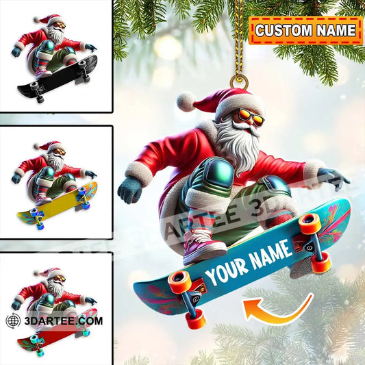 Skateboarding Santa Christmas Ornament Personalized Ornament 3.54’’ / 1 Ornament Ornament