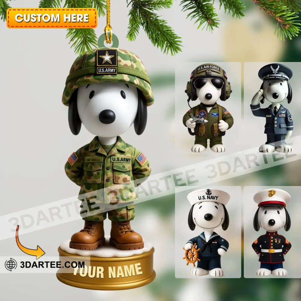 Snoopy Army Home Decor Christmas Ornament Personalized Ornament 3.54’’ / 1 Ornament Ornament