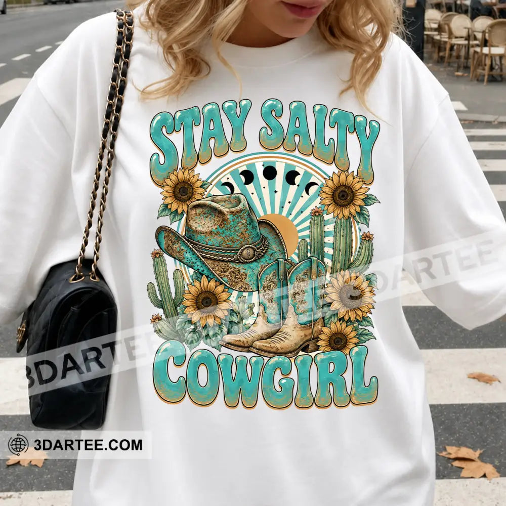 Stay Salty Cowgirl Cute T-Shirt Cute Collectible Gift - Classic Tee/Unisex Tee / White / S - Apparel