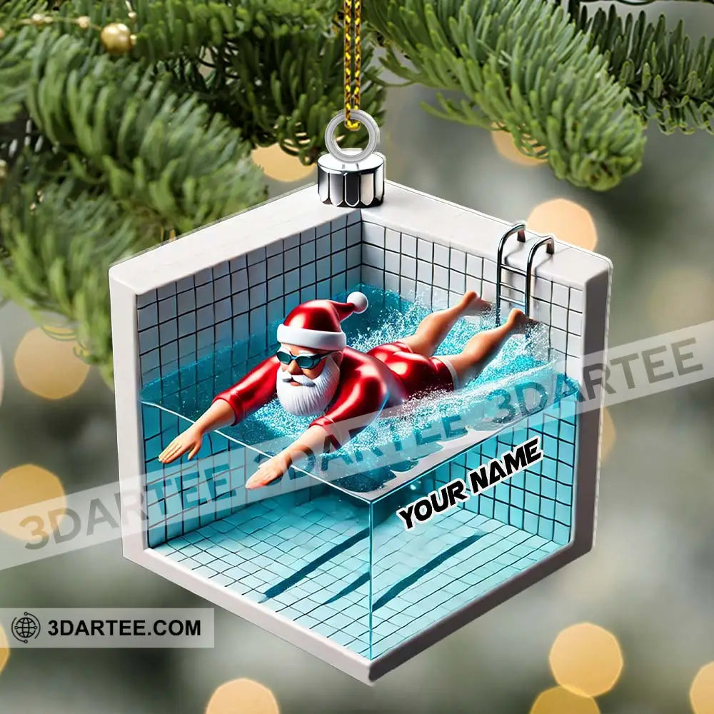 Swimming Santa Christmas Ornament Personalized Ornament Ornament
