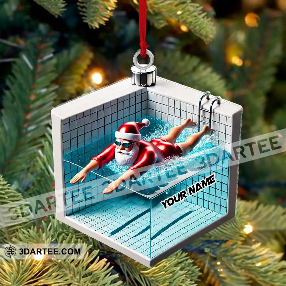 Swimming Santa Christmas Ornament Personalized Ornament Ornament