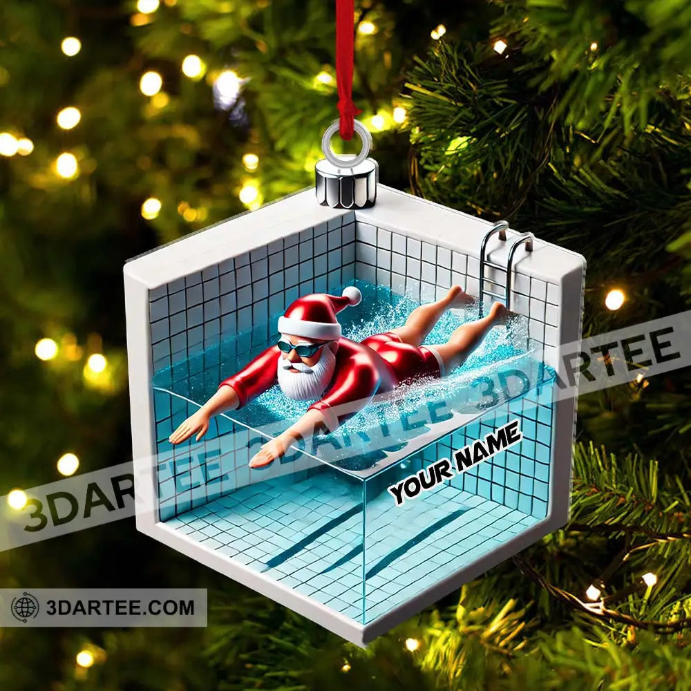 Swimming Santa Christmas Ornament Personalized Ornament Ornament