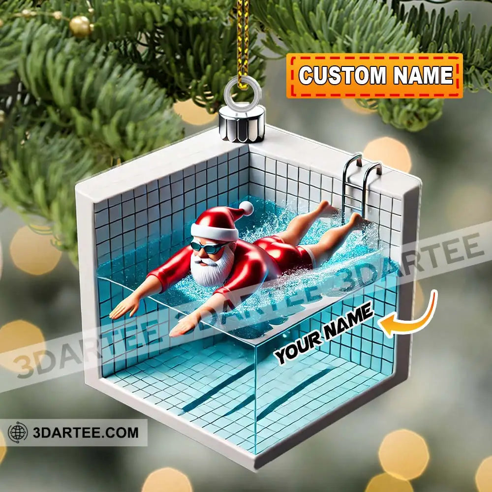Swimming Santa Christmas Ornament Personalized Ornament Ornament