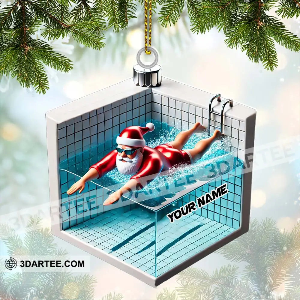 Swimming Santa Christmas Ornament Personalized Ornament Ornament