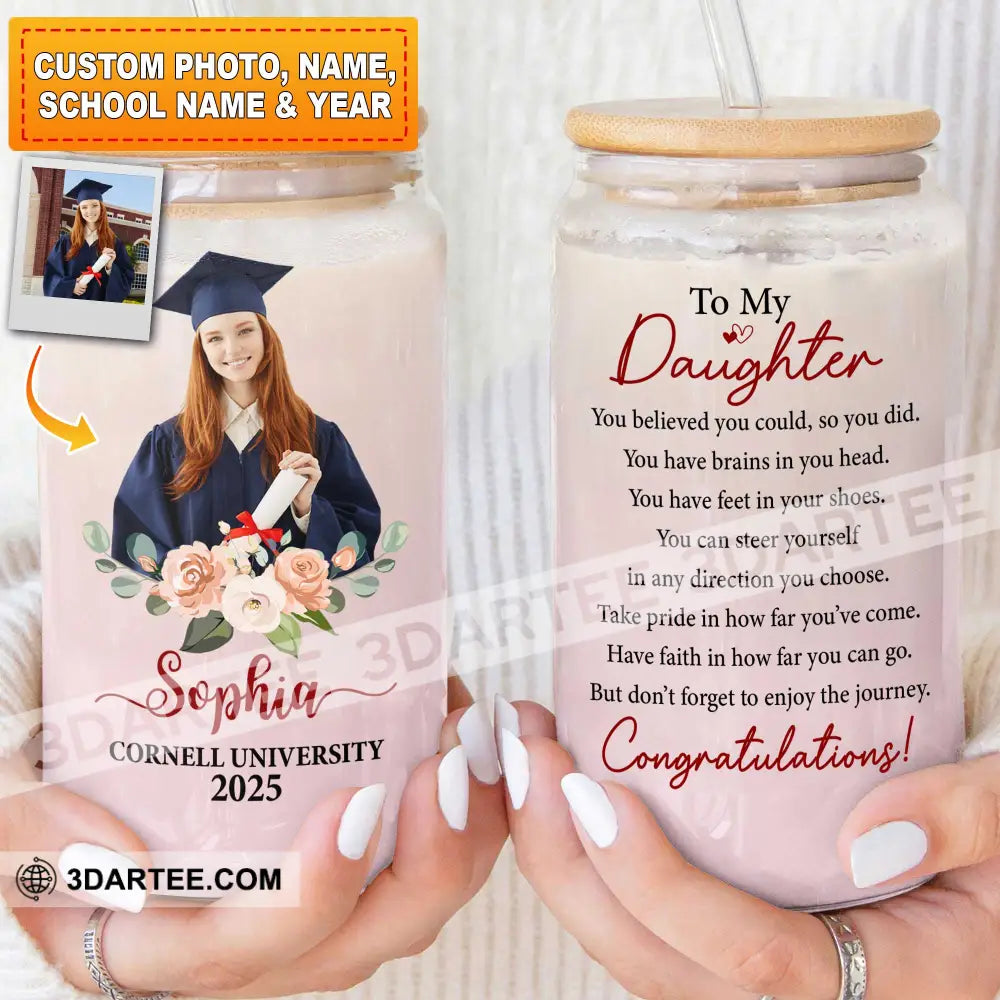 To My Daughter Congrats Graduation Gift For Graduation Personalized Glass Bottle Frosted Bottle Bottle