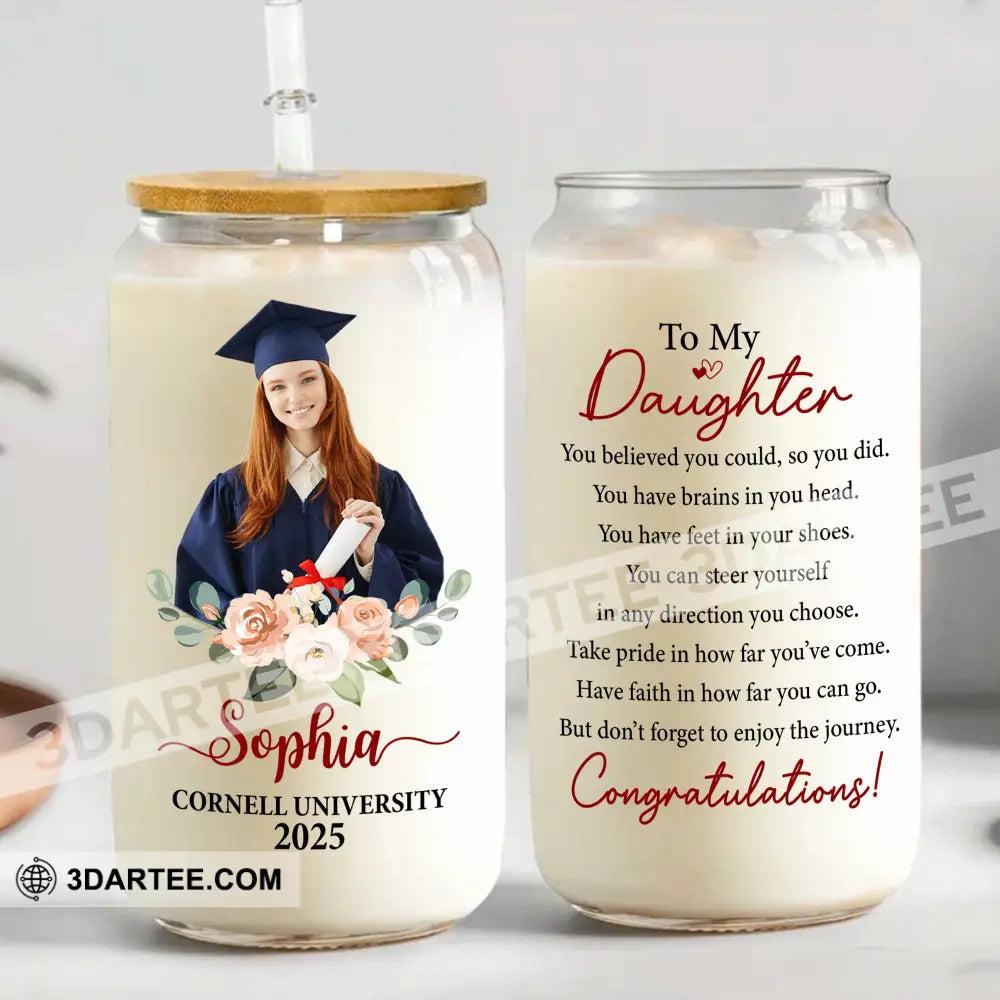 To My Daughter Congrats Graduation Gift For Graduation Personalized Glass Bottle Frosted Bottle Bottle