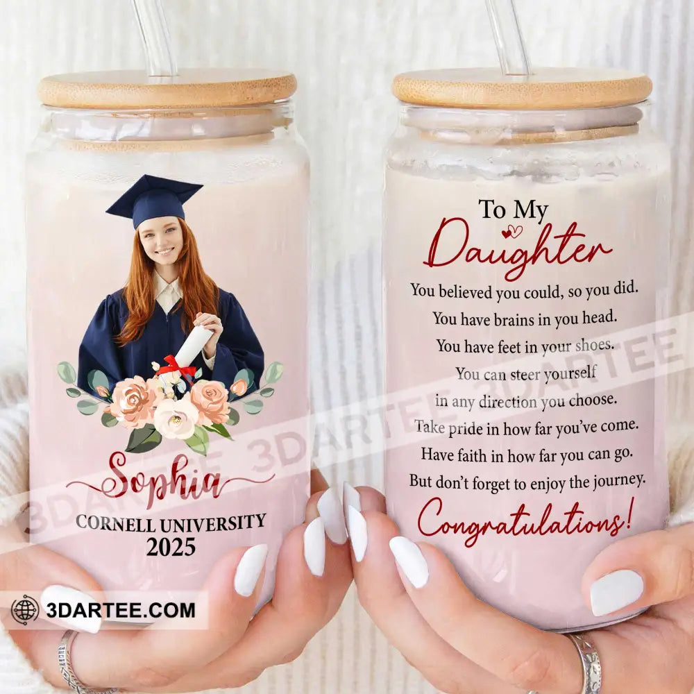 To My Daughter Congrats Graduation Gift For Graduation Personalized Glass Bottle Frosted Bottle Bottle