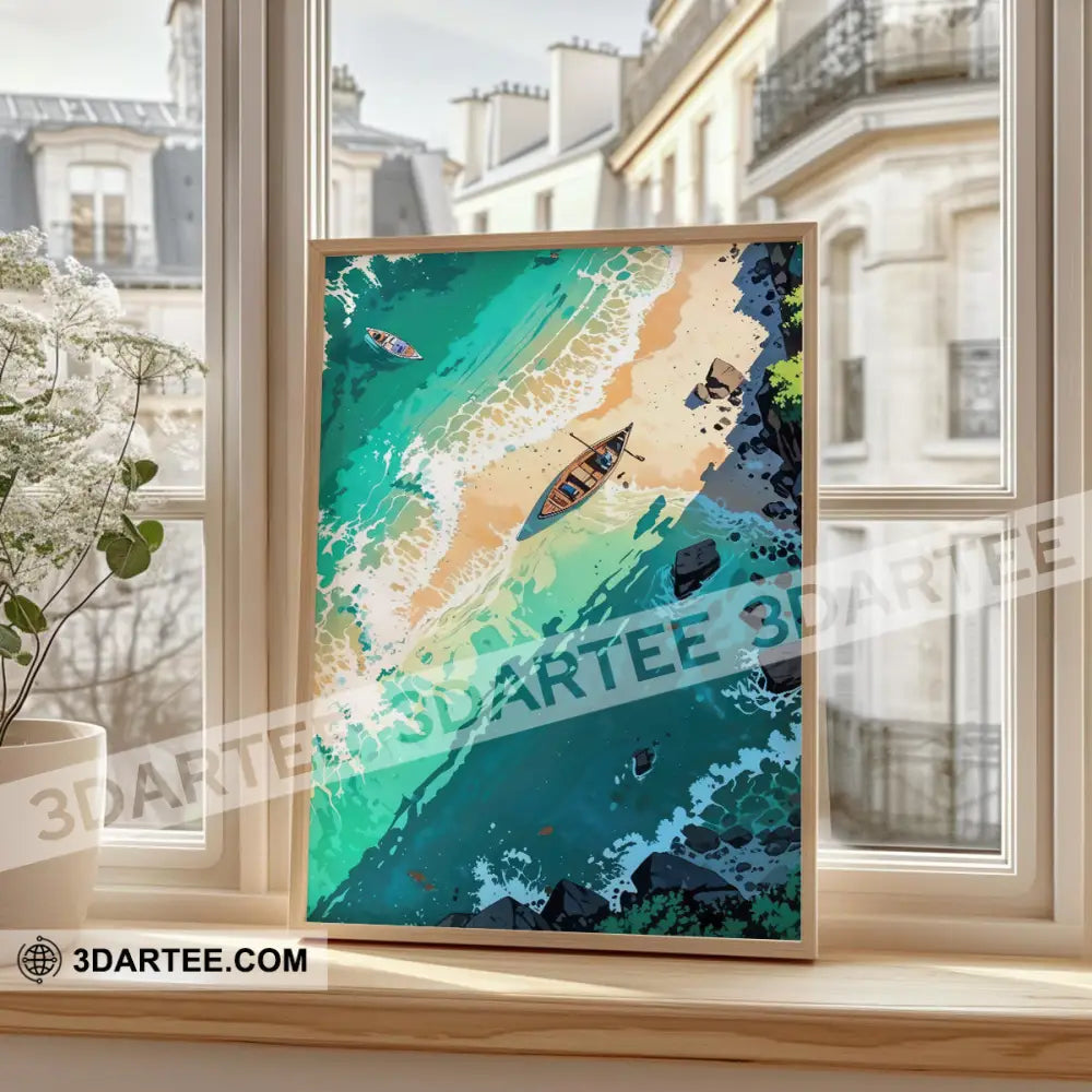 Tropical Beach Boat Canvas Poster Poster / 12’’ x 8’’