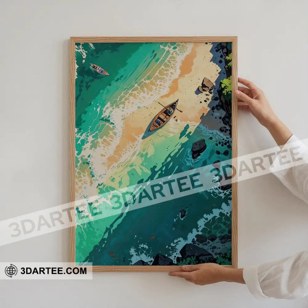 Tropical Beach Boat Canvas Poster