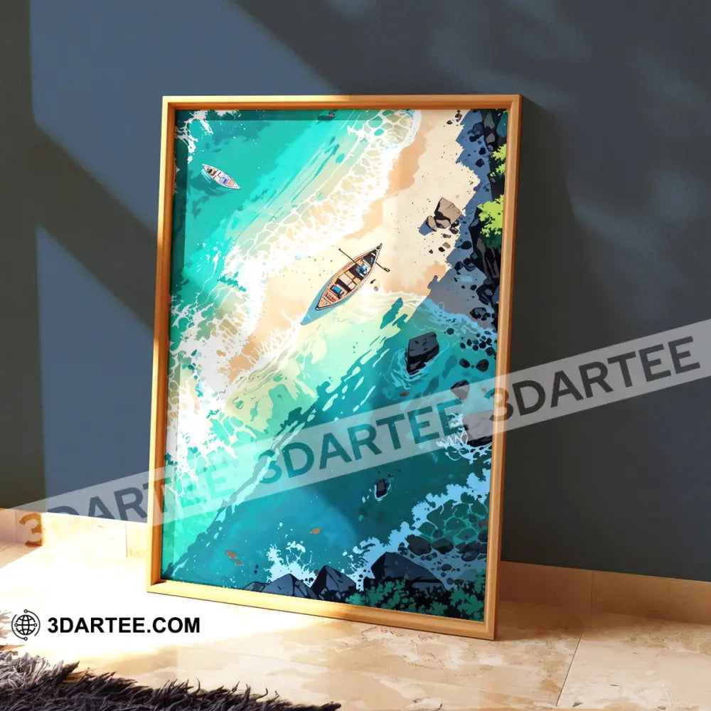Tropical Beach Boat Canvas Poster