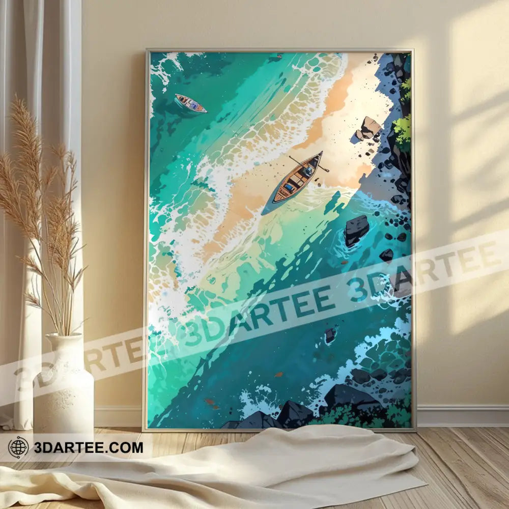 Tropical Beach Boat Canvas Poster