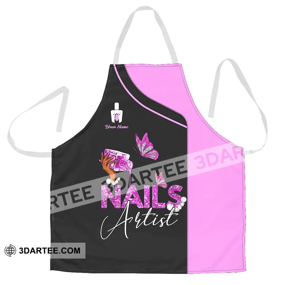 Unisex Apron - Custom Name For Hot Pink Nails Artist