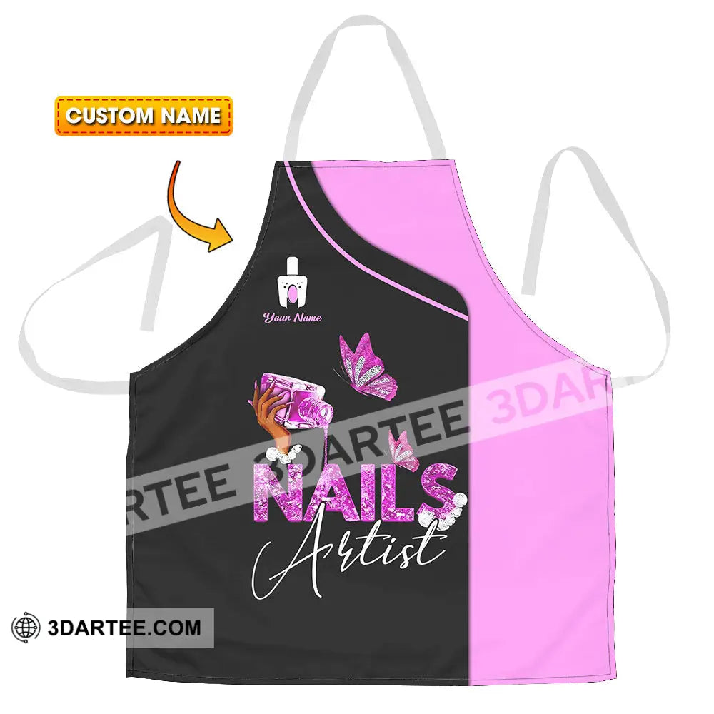 Unisex Apron - Custom Name For Hot Pink Nails Artist