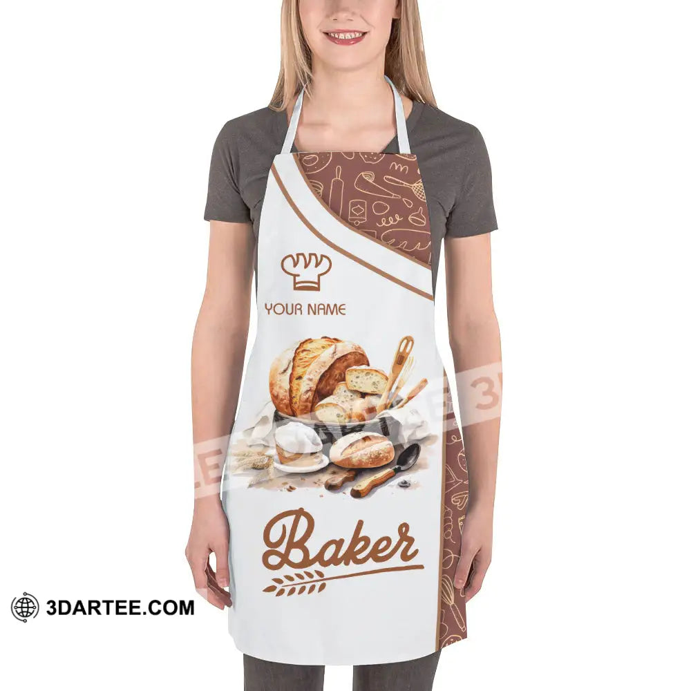 Unisex Apron - Custom Name White Baker Making Apparel