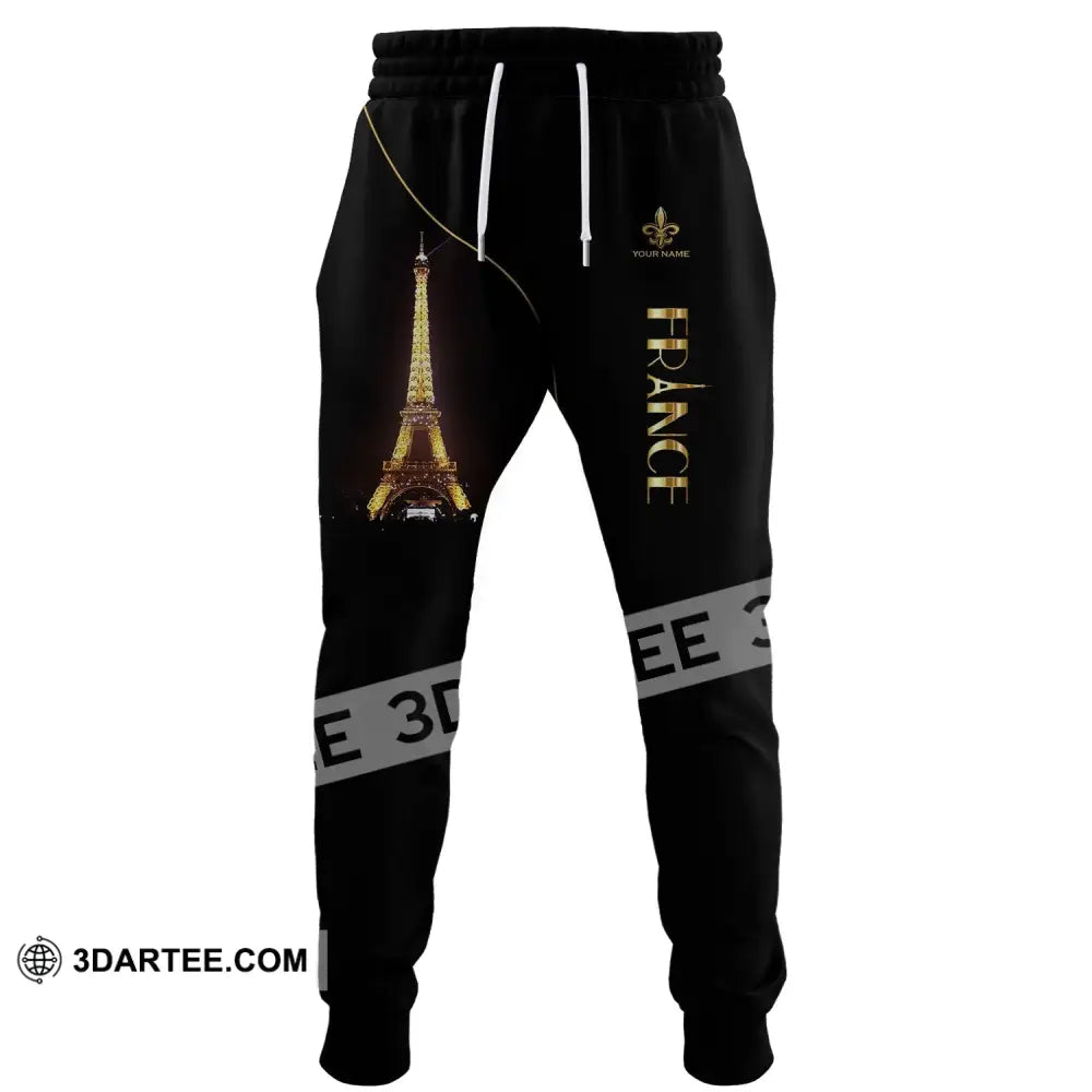 Unisex Pants - Custom Name Light Eiffel Tower France Jogger