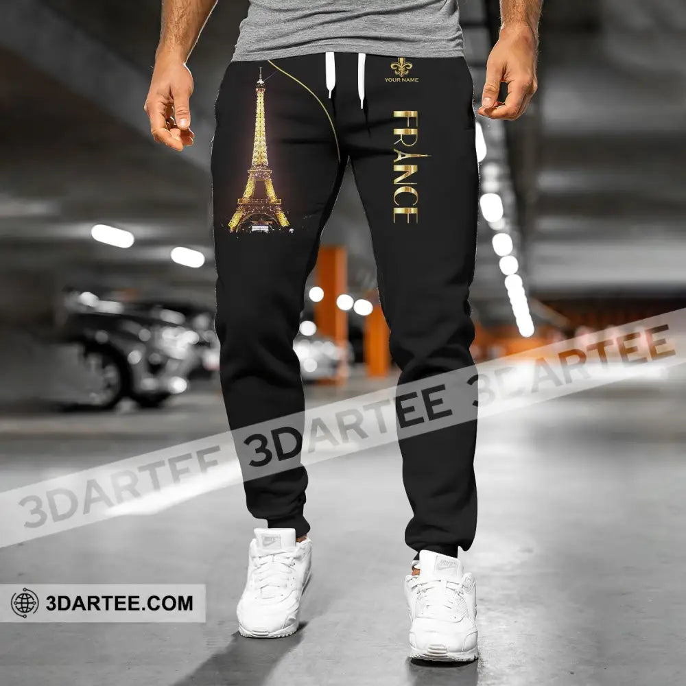 Unisex Pants - Custom Name Light Eiffel Tower France Jogger