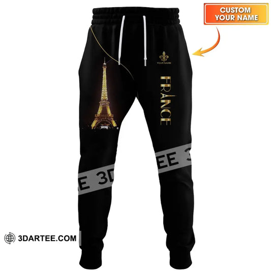 Unisex Pants - Custom Name Light Eiffel Tower France Jogger S