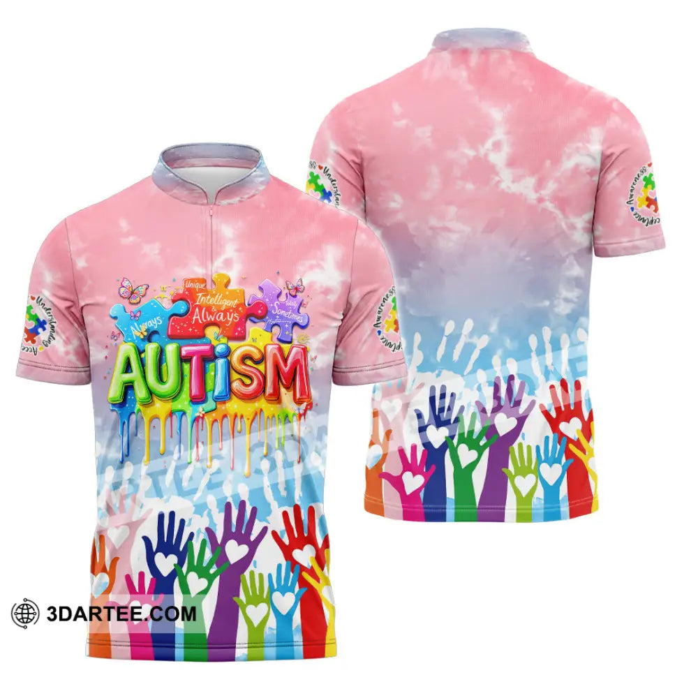 Unisex Shirt - Autism 3D Shirt Zipper Polo Shirt / S T-shirt