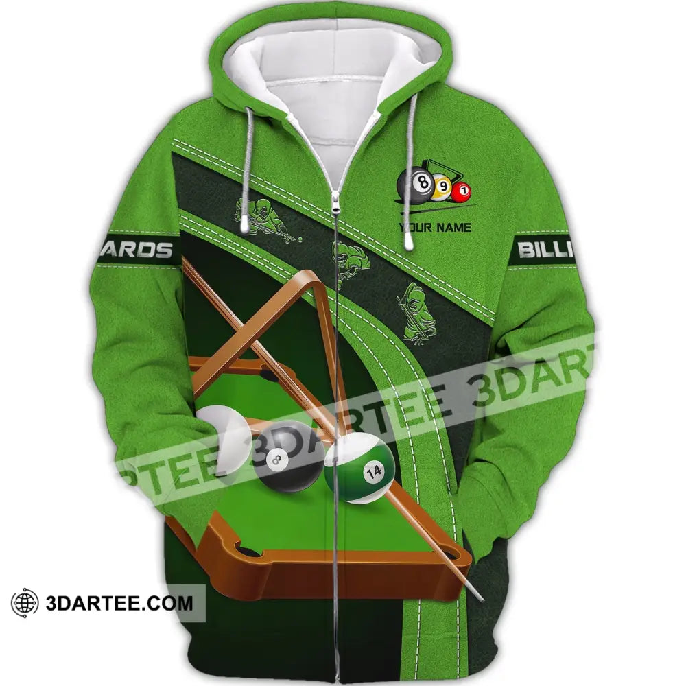 Unisex Shirt Billiards Green T-Shirt Table Polo For Lovers Zipper Hoodie / S