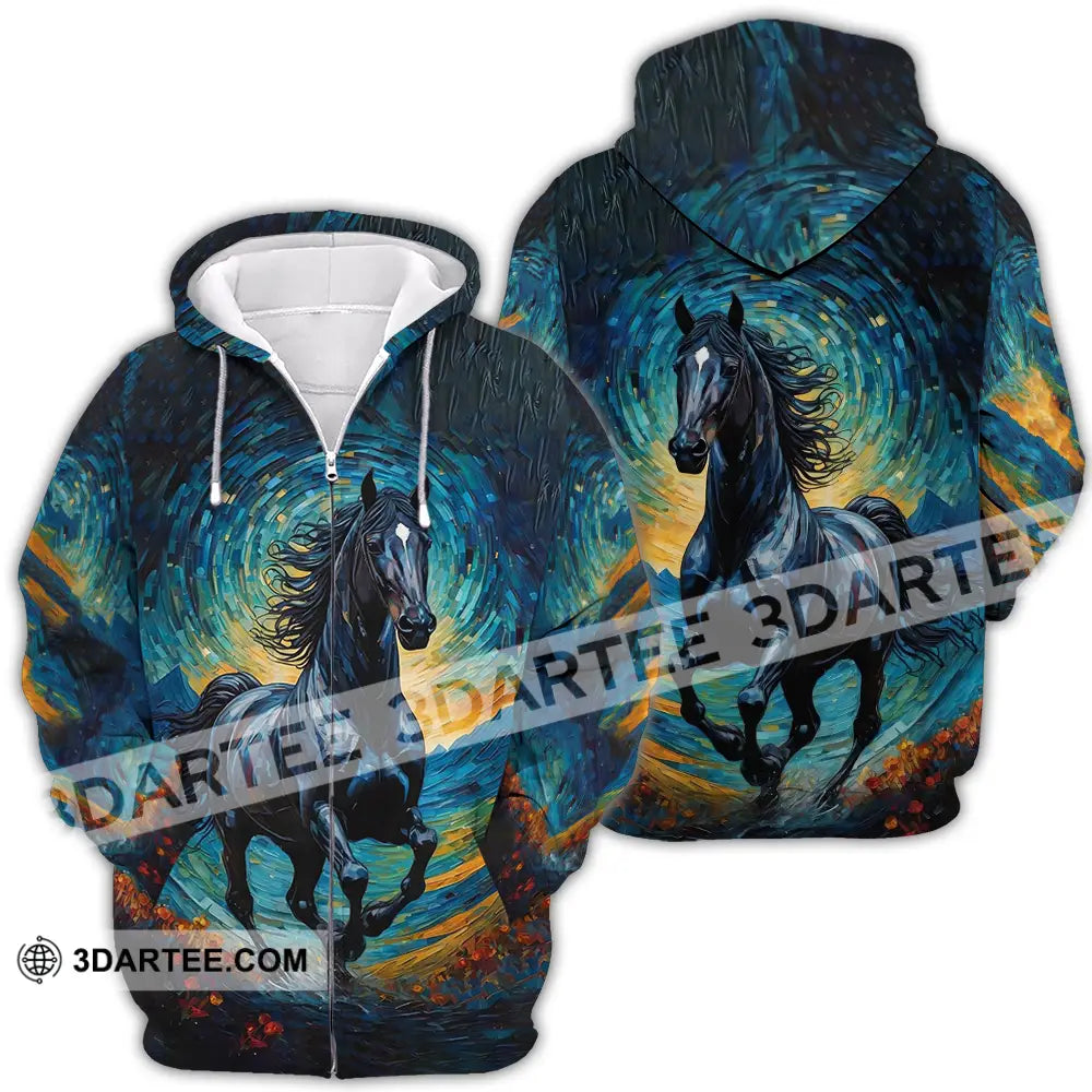 Unisex Shirt - Black Horse Symbolism Night Sky Shirt Zipper Hoodie / S T-shirt