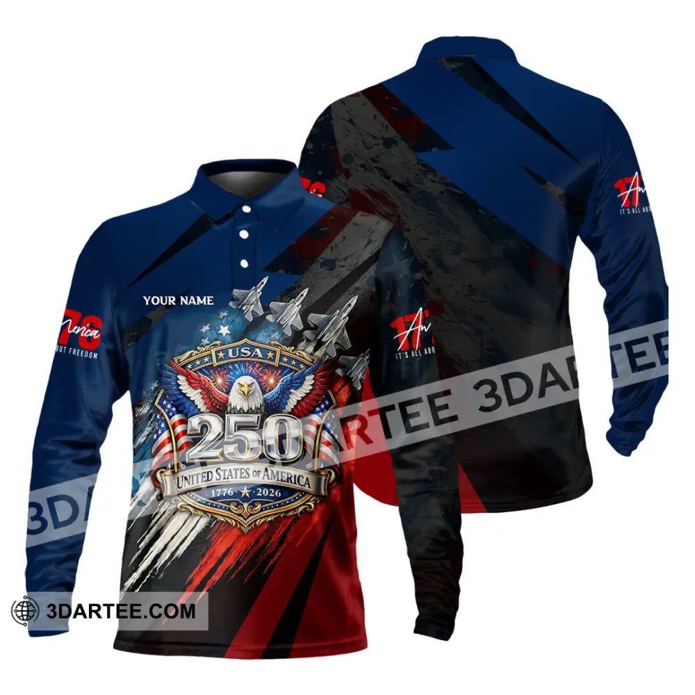 Unisex Shirt - Custom 250 Years Of United State Of America 3D Shirt Long Sleeve Polo / S T-shirt
