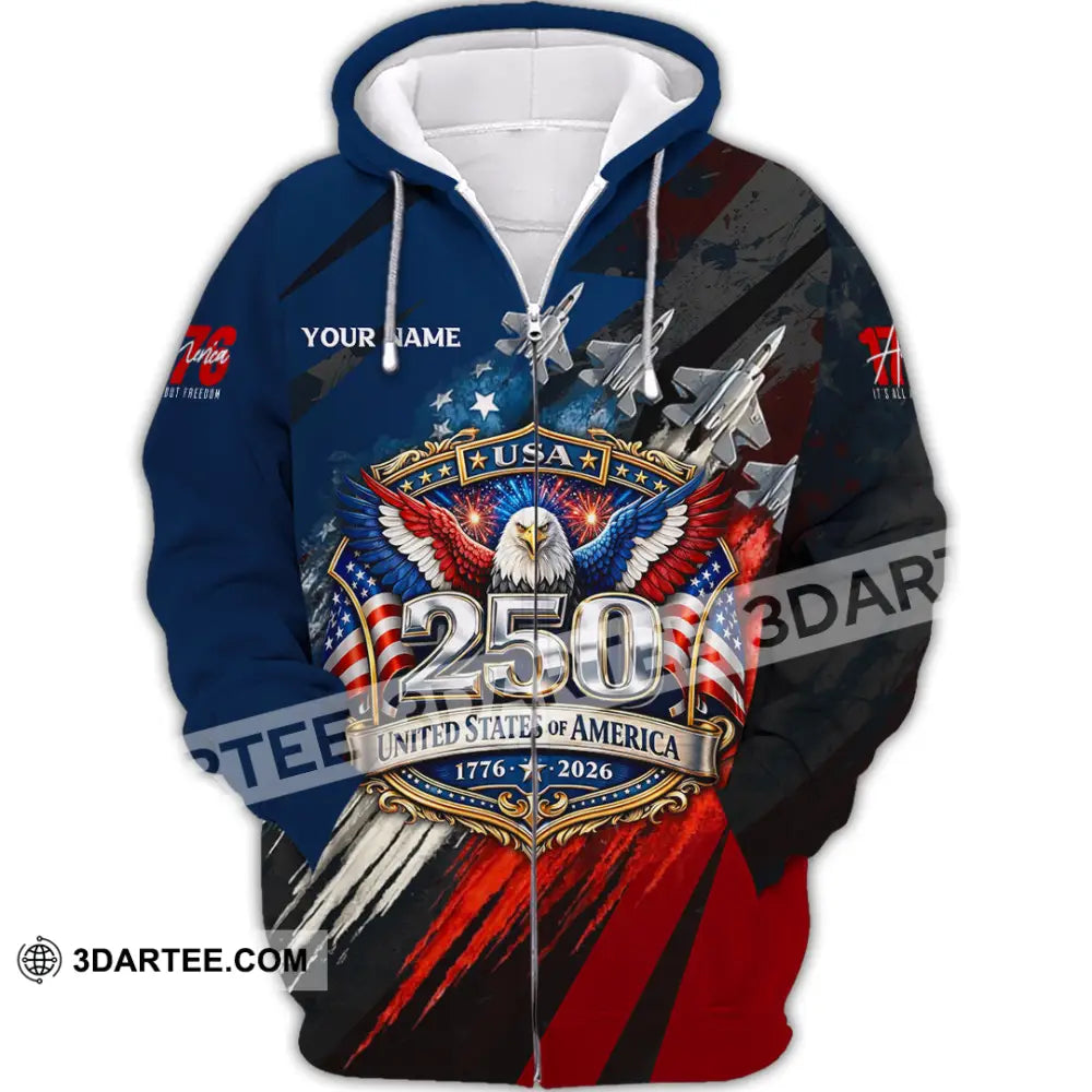 Unisex Shirt - Custom 250 Years Of United State Of America 3D Shirt Zipper Hoodie / S T-shirt