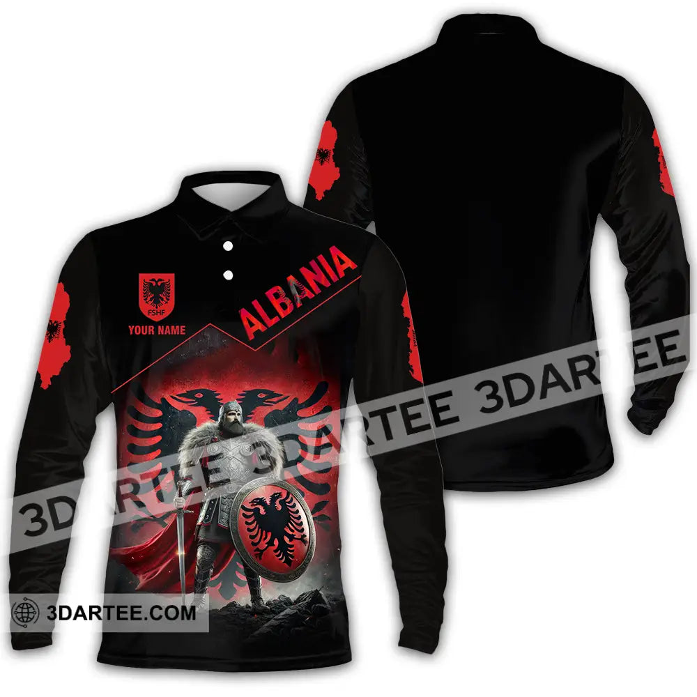 Unisex Shirt - Custom Albania Warrior Shirt - Long Sleeve Polo / S - T-shirt