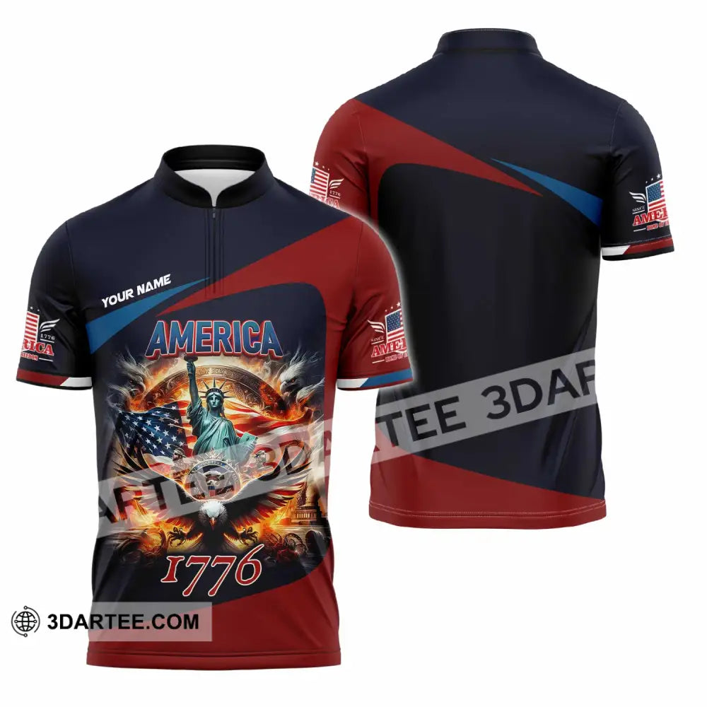 Unisex Shirt - Custom America 1776 Shirt Zipper Polo Shirt / S T-shirt