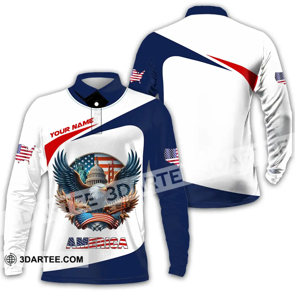 Unisex Shirt - Custom America 3D Shirt - Long Sleeve Polo / S - T-shirt