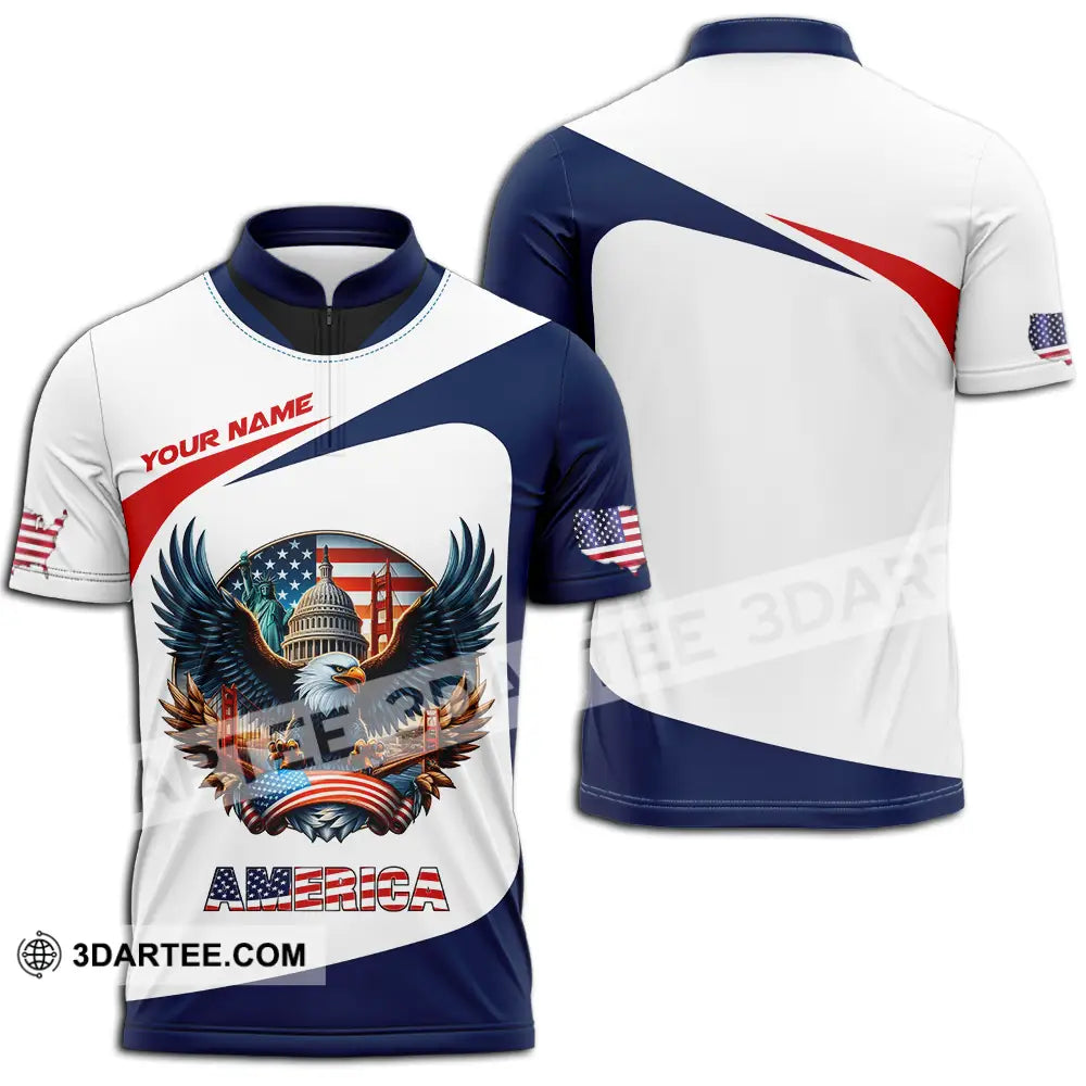Unisex Shirt - Custom America 3D Shirt - Zipper Polo Shirt / S - T-shirt