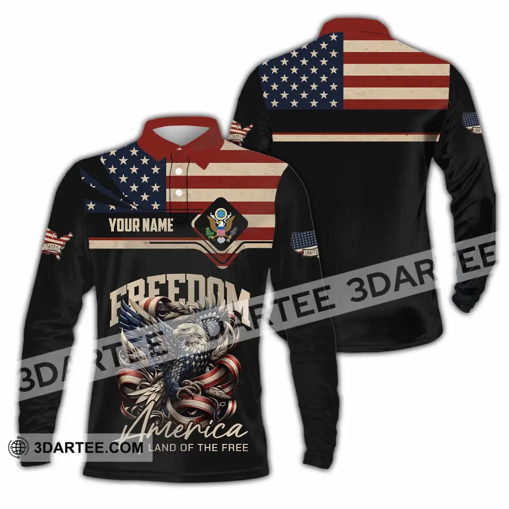 Unisex Shirt - Custom America Land Of The Free 3D Shirt Long Sleeve Polo / S T-shirt