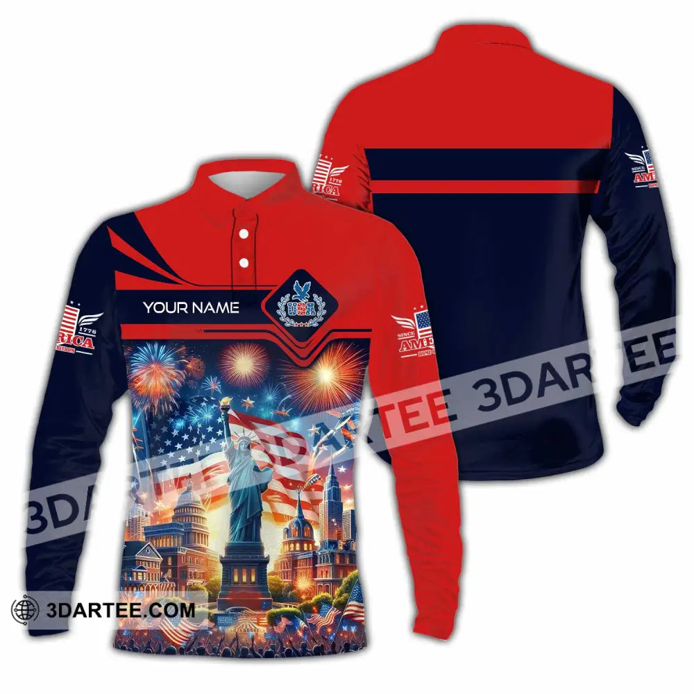 Unisex Shirt - Custom America Shirt Long Sleeve Polo / S T-shirt