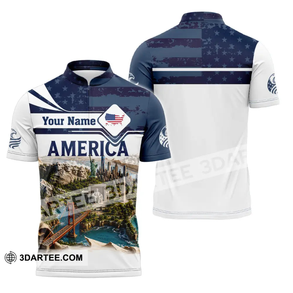 Unisex Shirt - Custom America Shirt - Zipper Polo Shirt / S - T-shirt