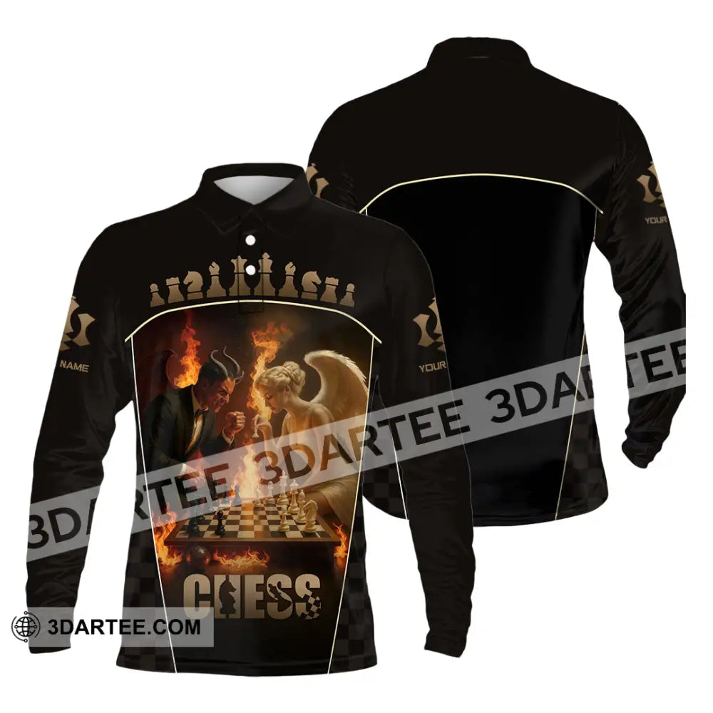 Unisex Shirt - Custom Angels & Demons Chess Shirt For Couple Long Sleeve Polo / S T-shirt