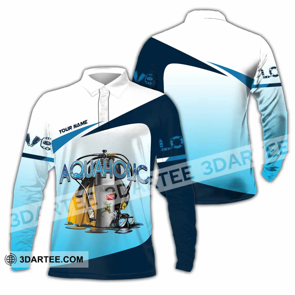 Unisex Shirt - Custom Aquaholic Scuba Diving Diver Shirt Long Sleeve Polo / S T-shirt