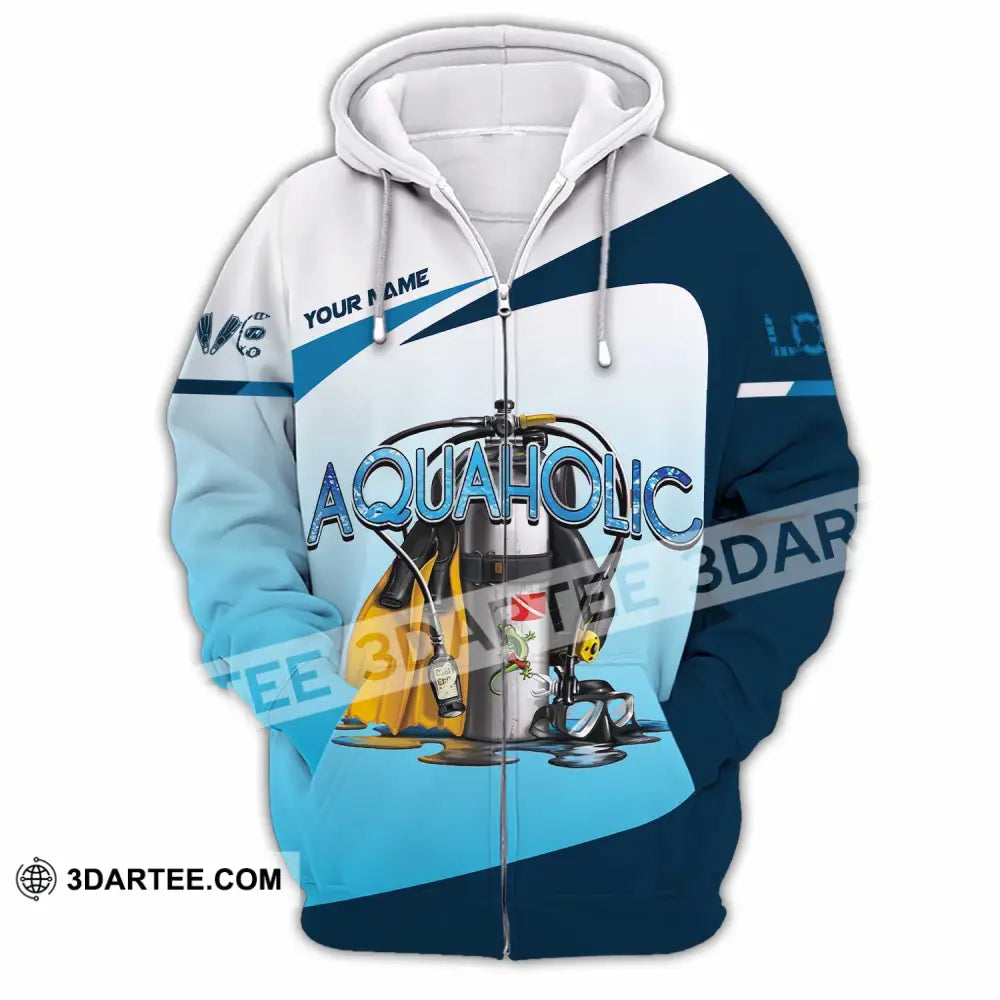 Unisex Shirt - Custom Aquaholic Scuba Diving Diver Shirt Zipper Hoodie / S T-shirt