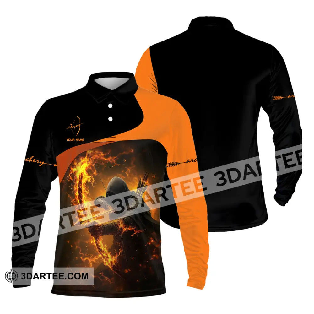 Unisex Shirt - Custom Archery Fire Warrior Archery Player Shirt Long Sleeve Polo / S T-shirt