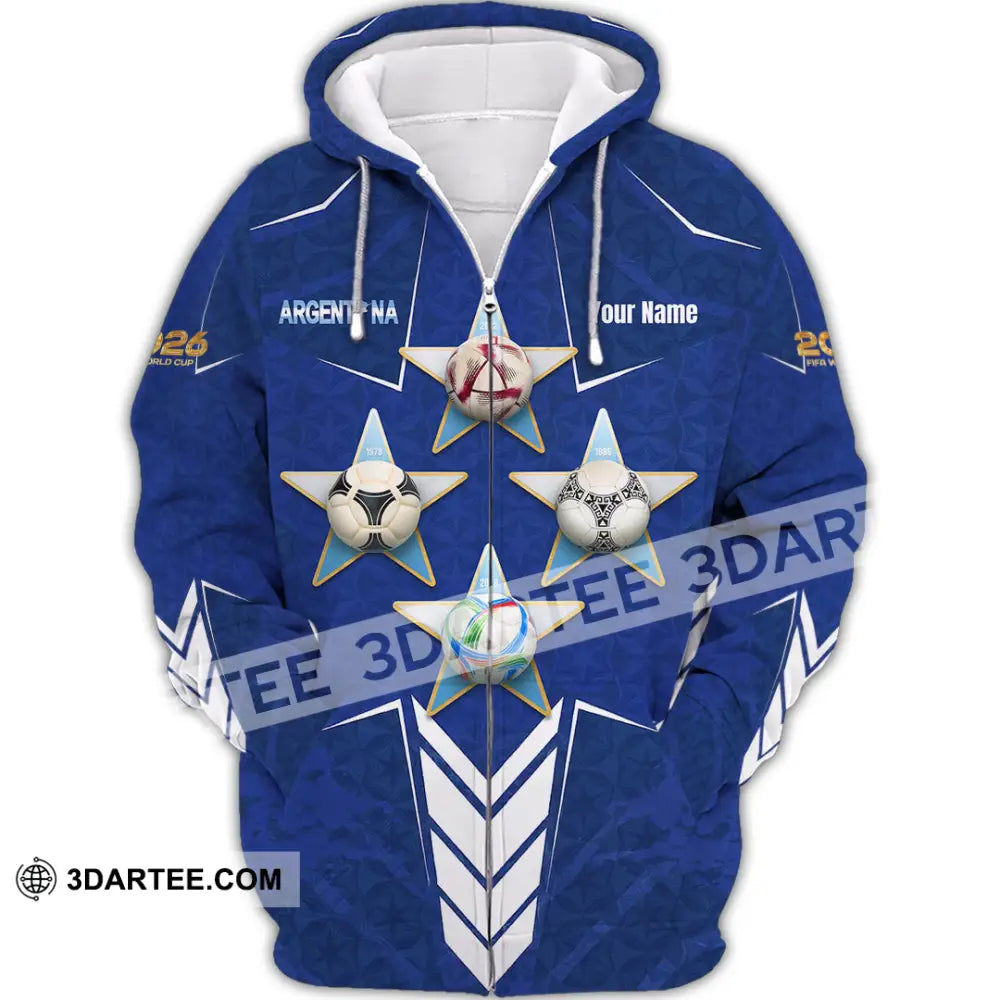 Unisex Shirt - Custom Argentina World Cup 2026 3D Shirt Zipper Hoodie / S T-shirt