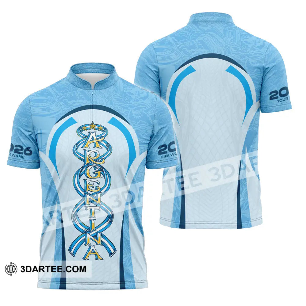 Unisex Shirt - Custom Argentina World Cup 2026 3D Shirt Zipper Polo Shirt / S T-shirt